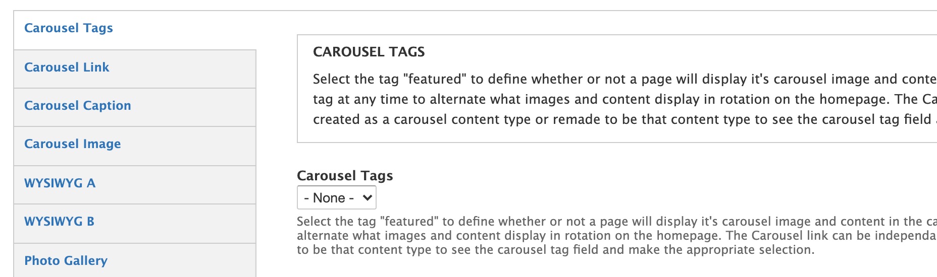 carousel tag selection field